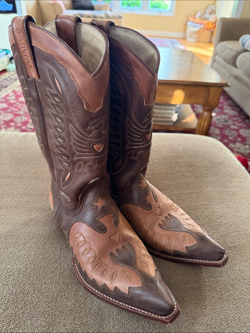 Sancho Cowboy Boots Eu 41/8 Brown Leather Western Eagle Pattern Spain (Td)